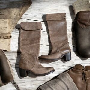 Frye 77596 Jane Tall Cuff Leather Boots, Western, Bohemian